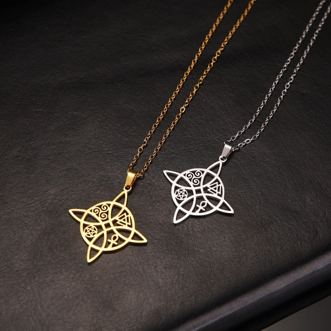 Hexenknoten Keltischer Knoten Edelstahl Anhänger Halskette Pentagramm Ankh Symbol Kreuz Gliederkette Für Damen Herren Mystischer Schmuck