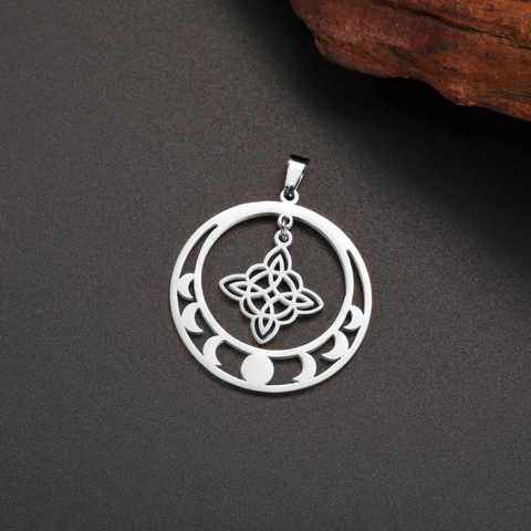 Stainless Steel Witch's Knot Moon Phases Pendant Hollow Celtic Knot Charm For DIY Necklace Bracelet Gothic Jewelry Making Accessory