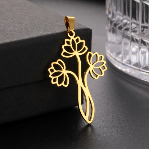 Stainless Steel Lotus Flower Pendant Hollow Botanical Charm For DIY Necklace Bracelet Earrings Accessories Minimalist Zen Jewelry