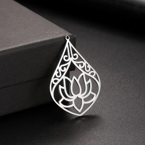 Edelstahl Lotus Hohl Tränenform Anhänger DIY Schmuckzubehör Für Halskette Ohrringe Armband Charm