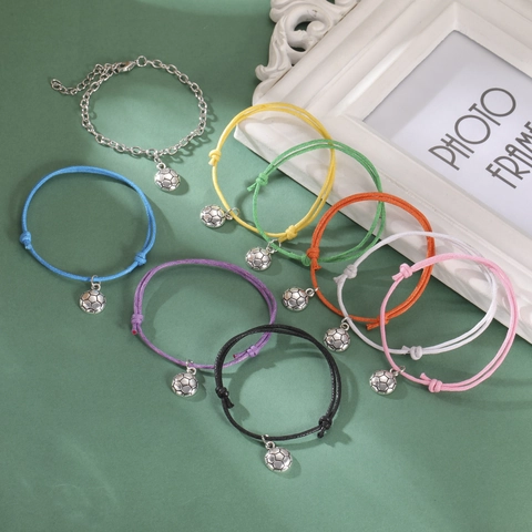 Adjustable Soccer Charm Bracelet For Youth Boys Girls Sporty Football Pendant Wax Rope Link Chain Jewelry Gift