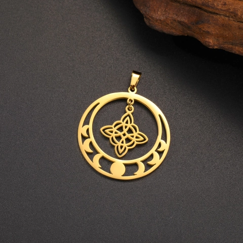 Stainless Steel Witch's Knot Moon Phases Pendant Hollow Celtic Knot Charm For DIY Necklace Bracelet Gothic Jewelry Making Accessory