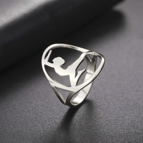 Hollow Gymnast Figure Silhouette Stainless Steel Ring For Women Men 18K Gold Plated Minimalist Sports Art Finger Ring Jewelry