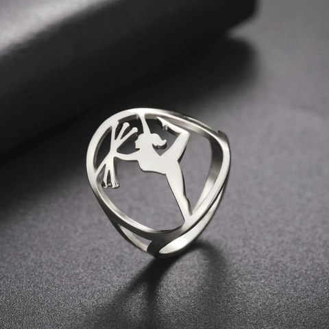 Stainless Steel Gymnast Dancer Silhouette Ring Hollow Out Artistic Fashion Jewelry For Men Women Sports Gift Finger Band