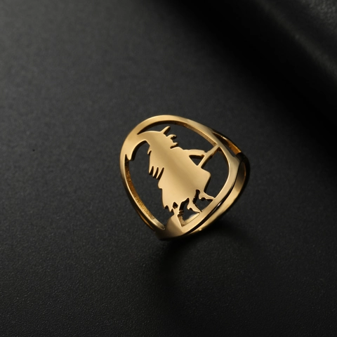 Halloween Heks Op Bezemsteel Holle Roestvrijstalen Ring Vintage Fantasie Sieraden Voor Mannen Vrouwen Feest Cadeau