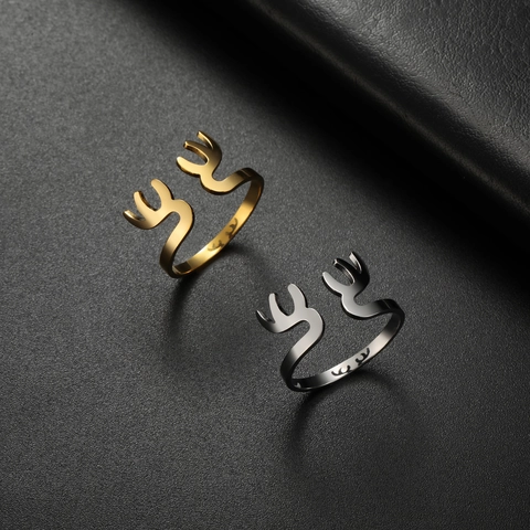 Edelstahl Geweih Offener Ring Für Damen Herren Verstellbar Geometrische Elch Horn Fingerring Gold Silber Überzogen Schmuck Geschenk