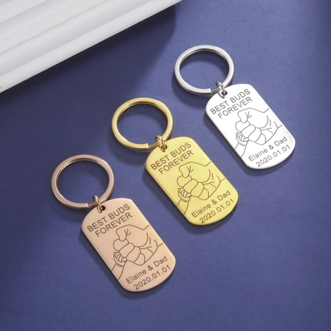 Portachiavi in Acciaio Inossidabile con Targhetta Rettangolare Best Buds Forever Pugno contro Pugno Portachiavi in Metallo Inciso Regalo Commemorativo