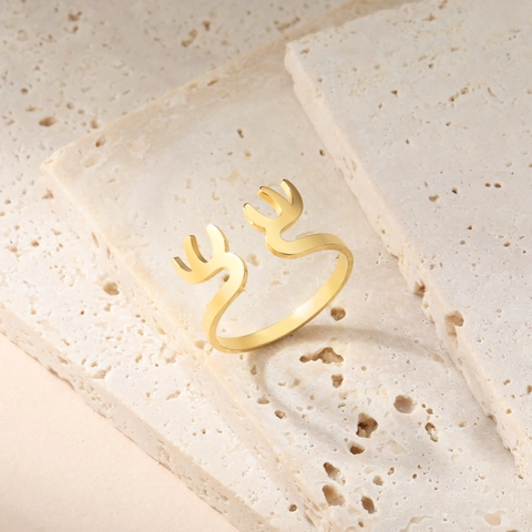 Verstellbarer Edelstahl Geweih Ring Für Damen Herren Minimalistischer Elch Reindeer Fingerschmuck Weihnachten Party Geschenk Gold Silber