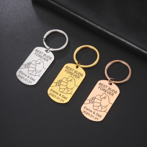 Portachiavi in Acciaio Inossidabile con Targhetta Rettangolare Best Buds Forever Pugno contro Pugno Portachiavi in Metallo Inciso Regalo Commemorativo