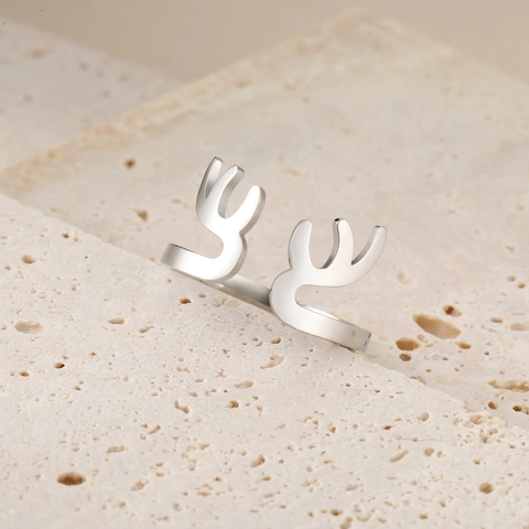 Verstellbarer Edelstahl Geweih Ring Für Damen Herren Minimalistischer Elch Reindeer Fingerschmuck Weihnachten Party Geschenk Gold Silber