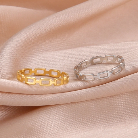 Minimalistische Roestvrijstalen Holle Geometrische Rechthoekige Kettingring Voor Dames Heren Hoogwaardige Titanium Stalen Vingerband Sieraden