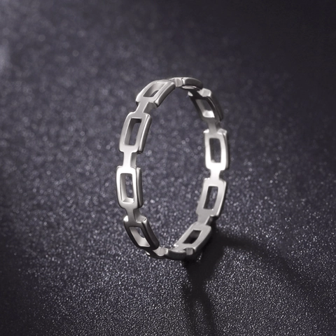 Minimalistische Roestvrijstalen Holle Geometrische Rechthoekige Kettingring Voor Dames Heren Hoogwaardige Titanium Stalen Vingerband Sieraden