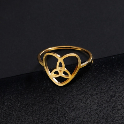 Stainless Steel Celtic Knot Heart Ring Western Vintage Triquetra Open Finger Rings For Couples Lovers Jewelry Holiday Gift