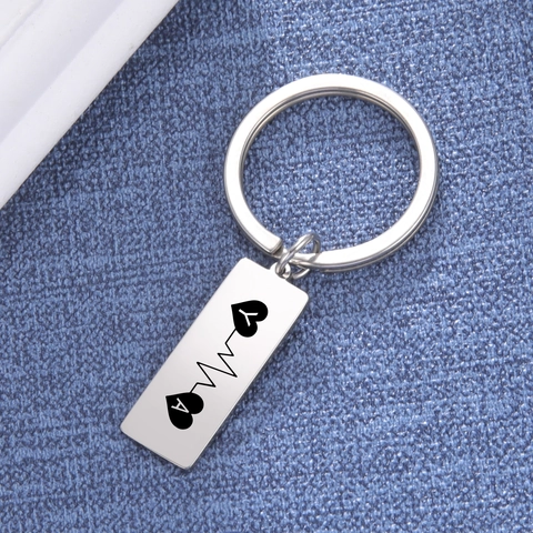 Portachiavi in Acciaio Inossidabile Con Ciondolo Rettangolare Battito Cardiaco Lettere a Cuore Regalo San Valentino Coppia