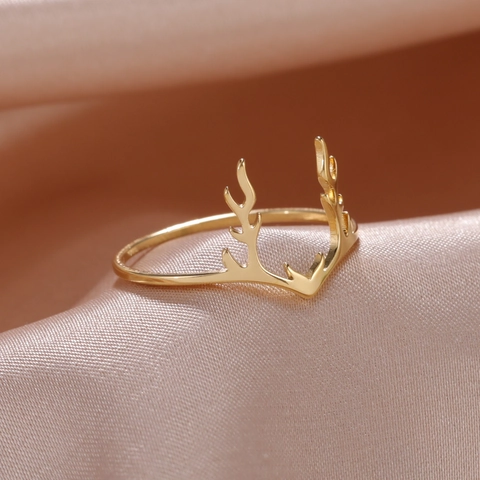Minimalistischer Edelstahl Geweih Ring Für Damen Herren Ins Stil Wald Tier Elch Horn Schmuck Festival Weihnachtsgeschenk
