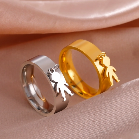 Minimalist Stainless Steel Ring With Little Boy Charm 18K Gold Plated Mirror Polish Band Ring Fashion Jewelry For Women Men