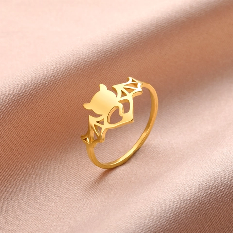 Anello Gotico in Acciaio Inossidabile con Ali di Pipistrello Svuotate per Donna Cuore Ali di Diavolo Stile Punk Gioielli Halloween