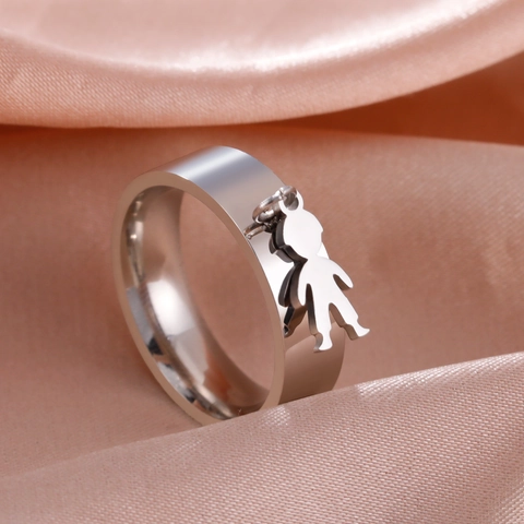 Minimalist Stainless Steel Ring With Little Boy Charm 18K Gold Plated Mirror Polish Band Ring Fashion Jewelry For Women Men