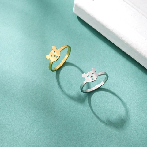 Minimalist Bear Head Hollow Stainless Steel Ring Fashion Cute Animal Face Ring For Women Girls Jewelry Gold Silver Color