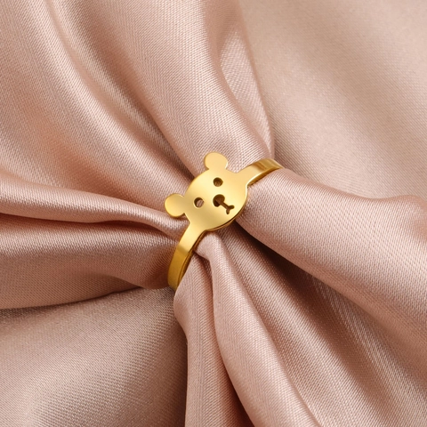 Minimalist Stainless Steel Hollow Bear Head Ring Cute Animal Gold Silver Plated Jewelry For Women Girls Birthday Gift