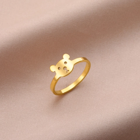 Minimalist Bear Head Hollow Stainless Steel Ring Fashion Cute Animal Face Ring For Women Girls Jewelry Gold Silver Color