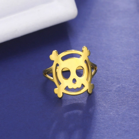 Hip Hop Hollow Pirate Skull Ring Stainless Steel Punk Gothic Halloween Jewelry Accessory For Men Women