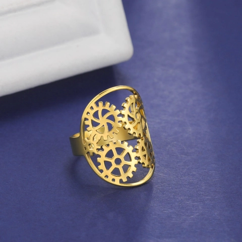Bague Ouverte Réglable en Acier Inoxydable Creux Engrenage Steampunk Vintage pour Femmes Hommes Bijoux Punk Style Industriel