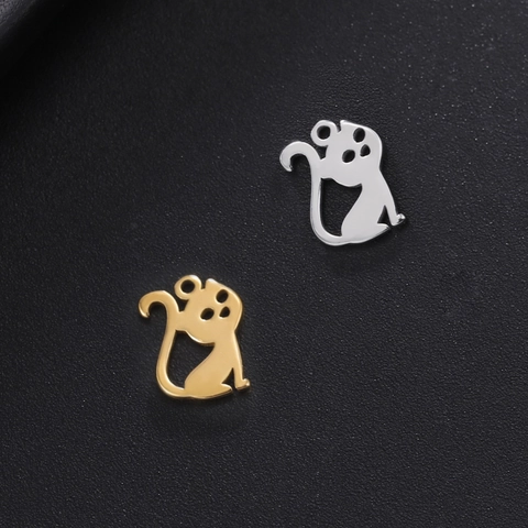 Pendentif en Acier Inoxydable Minimaliste Forme de Chat pour Création de Bijoux DIY Poli Animal Chaton Collier Accessoire