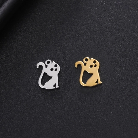 Pendentif en Acier Inoxydable Minimaliste Forme de Chat pour Création de Bijoux DIY Poli Animal Chaton Collier Accessoire
