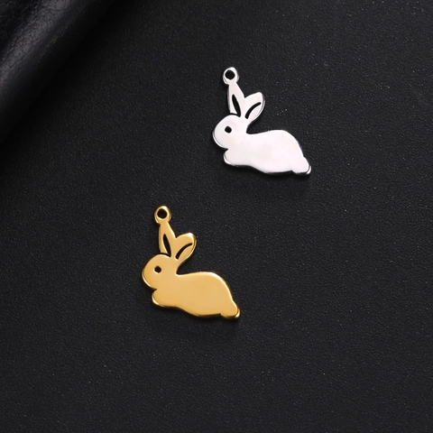 Stainless Steel Rabbit Pendants For DIY Jewelry Making Cute Bunny Charms Mirror Polished Electroplated Animal Pendants Gold Silver