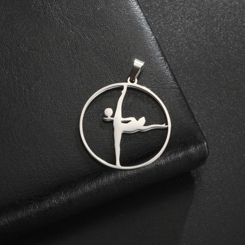 Ciondolo Tondo Traforato in Acciaio Inossidabile con Silhouette di Ginnasta Ritmica per Accessori Gioielli Fai da Te