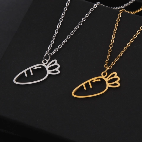 Stainless Steel Hollow Carrot Pendant Necklace For Women Men Sweet Cartoon Vegetable Neck Jewelry Gift Gold Silver