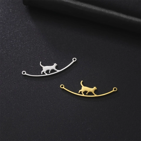 Stainless Steel Cat Walking On Rod Pendant Connector For DIY Necklace Bracelet Earring Jewelry Making Accessories Gold Silver
