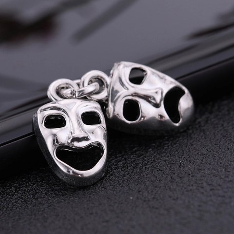 Vintage Alloy Comedy Tragedy Drama Mask Pendant Halloween DIY Jewelry Making Accessories Antique Silver Mask Charm For Necklace