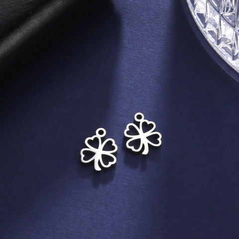 Stainless Steel Four Leaf Clover Cutout Pendant Heart Shape DIY Jewelry Finding Only For Necklace Earring Small Charm