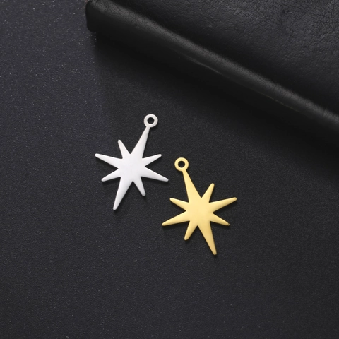 Stainless Steel North Star Pendant Eight Pointed Star Charm For DIY Jewelry Making Necklace Earring Accessorie Gold Silver