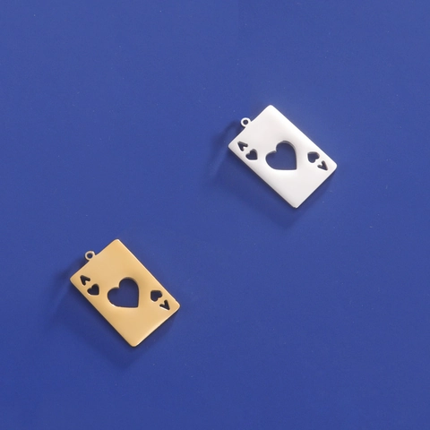 Stainless Steel Ace Of Hearts Playing Card Pendant Hollow Out Hip Hop Rectangular DIY Necklace Keychain Jewelry Making