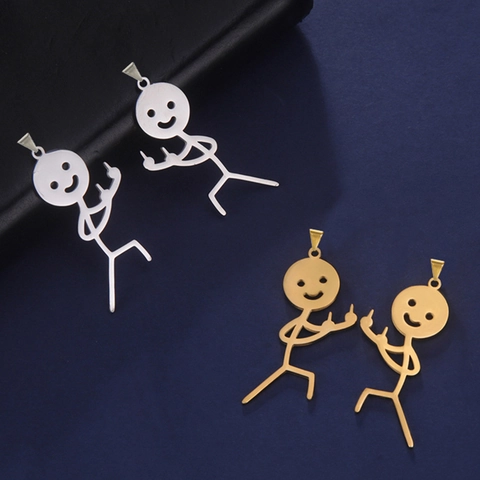 Pendentif Rigolo en Acier Inoxydable Bonhomme Allumette Moyen Doigt Pour Hommes Femmes Collier Minimaliste Bijoux Charme