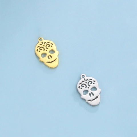 Edelstahl Ausgehöhlt Sugar Skull Charm Anhänger 18K Vergoldet Für DIY Halskette Armband Schmuckherstellung Zubehör