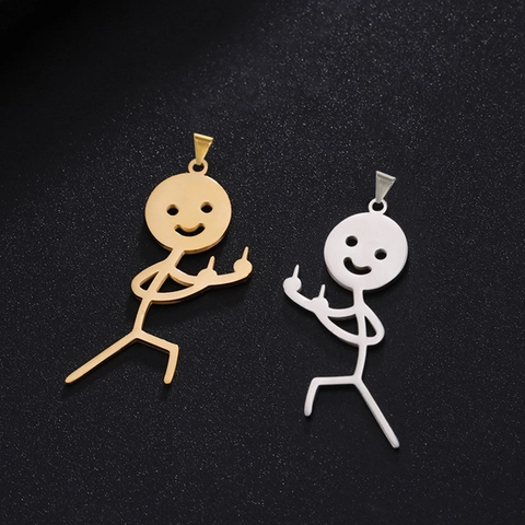 Pendentif Rigolo en Acier Inoxydable Bonhomme Allumette Moyen Doigt Pour Hommes Femmes Collier Minimaliste Bijoux Charme