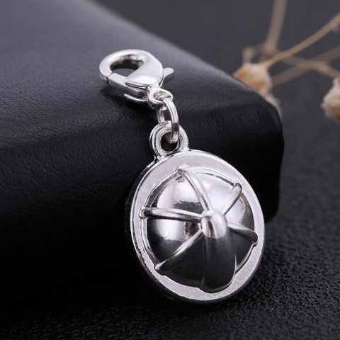 Mini Helmet Pendant Zinc Alloy Antique Silver With Lobster Clasp For DIY Keychain Jewelry Making Hanging Ornament Accessory