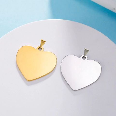 Stainless Steel Heart Shape Blank Pendant Engravable Pet ID Tag Smooth DIY Jewelry Mirror Polished Metal Charm Accessories