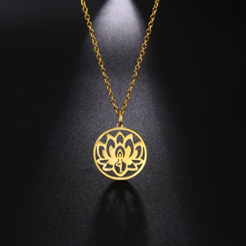 Minimalist 304 Stainless Steel Lotus Flower Yoga Pendant Necklace For Women Men Zen Healing Style Jewelry Adjustable Gift