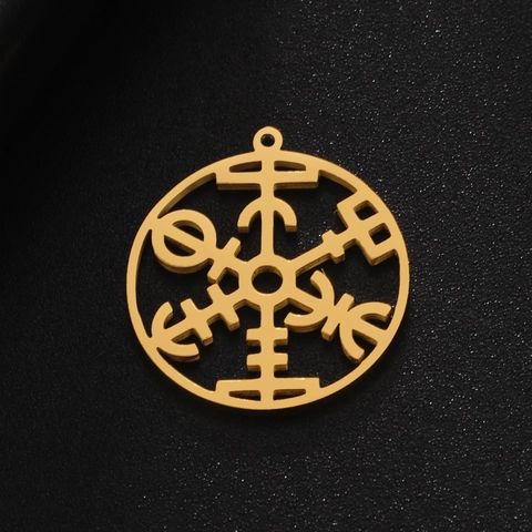 Pendente Vichingo Vegvisir Tondo Traforato in Acciaio Inossidabile Per Creazione Gioielli DIY Accessori Geometrici