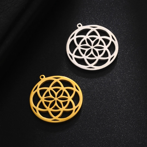 Stainless Steel Hollow Flower Pendant For Jewelry Making Seed Of Life Geometric Charm DIY Necklace Earring Accessory