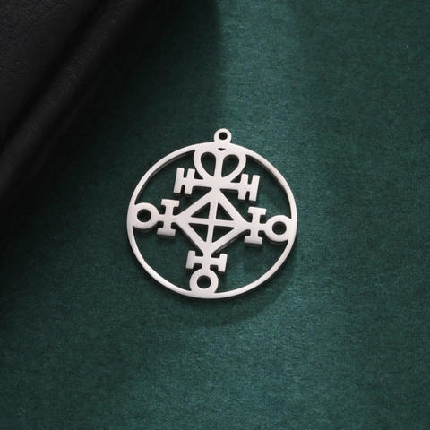 Stainless Steel Hollow Round Geometric Totem Symbol Pendant For DIY Jewelry Making Gold Silver Color Jewelry Accessory