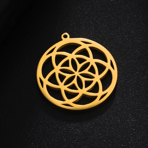 Stainless Steel Hollow Flower Pendant For Jewelry Making Seed Of Life Geometric Charm DIY Necklace Earring Accessory