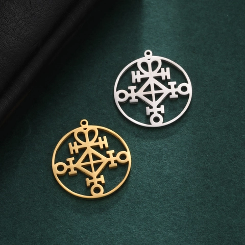 Stainless Steel Hollow Round Geometric Totem Symbol Pendant For DIY Jewelry Making Gold Silver Color Jewelry Accessory