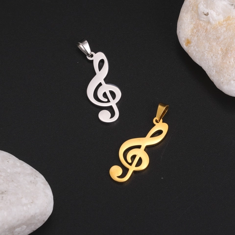 Pendentif Note de Musique Clé de Sol en Acier Inoxydable Fournitures Bijoux DIY pour Colliers Bracelets Breloques Polies