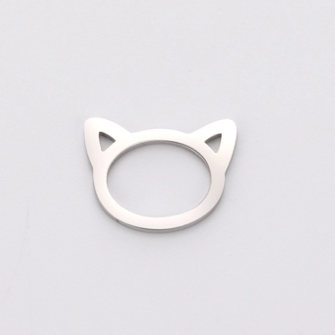 Pendentif DIY Tête de Chat Ajouré en Acier Inoxydable Minimaliste pour Fabrication de Bijoux Bracelet Collier Argent